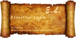 Einviller Lajos névjegykártya